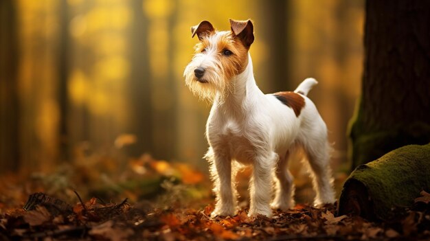 Jack russell terrier en el bosque de otoño