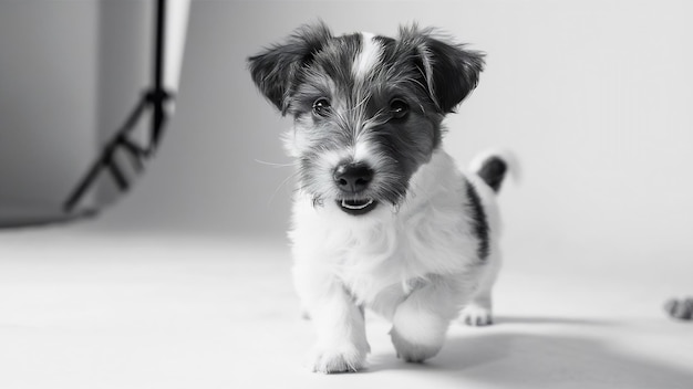 Jack Russell Terrier cachorro de perto em branco copyspace estúdio tiro