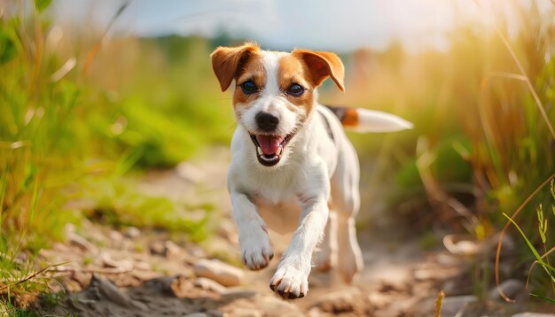 Jack Russell Terrier-Hund läuft an einem sonnigen Sommertag im Freien