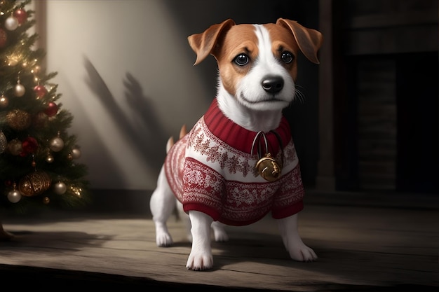 Jack Russell Terrier en jersey navideño IA generativa