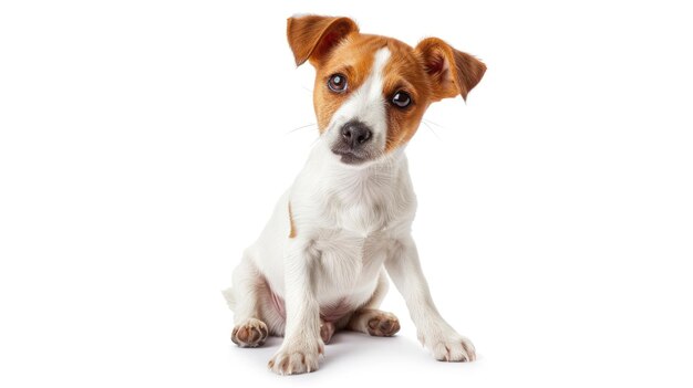 Jack Russell Terrier sentado sobre un fondo blanco