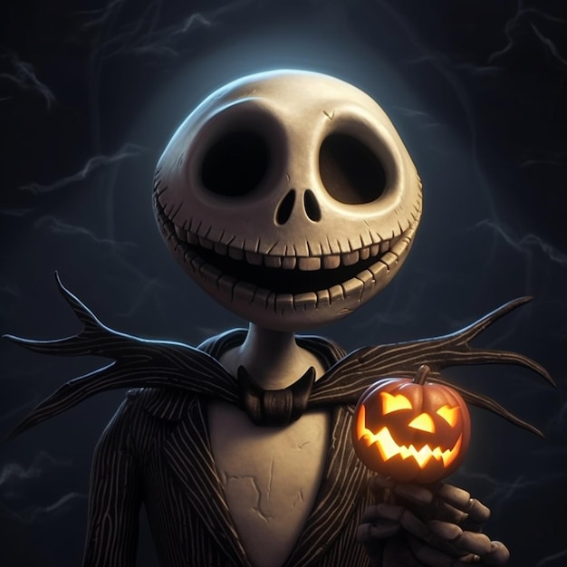 Jack Skellington in einer Halloween-Szene in Cartoon-Stil Comic-Charakter-Illustration