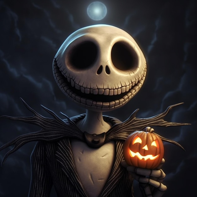 Jack Skellington in einer Halloween-Szene in Cartoon-Stil Comic-Charakter-Illustration