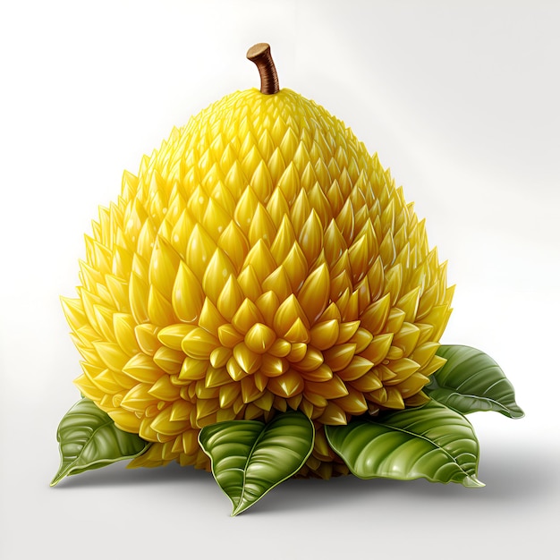 Jackfruit con hojas sobre un fondo blanco ilustración 3d