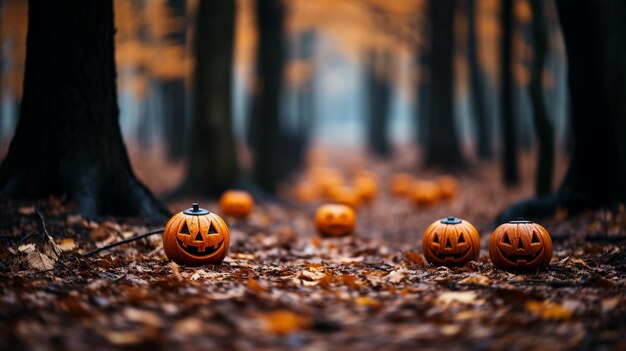 Jacko'Lanterns em uma IA generativa de floresta assustadora