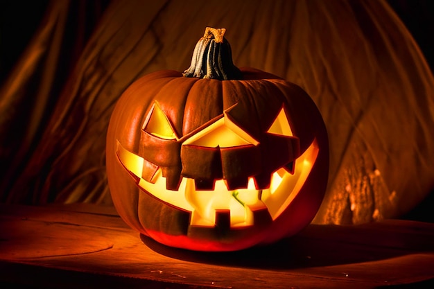 Jackolantern de calabaza malvada sonrisa espeluznante de Halloween con fondo