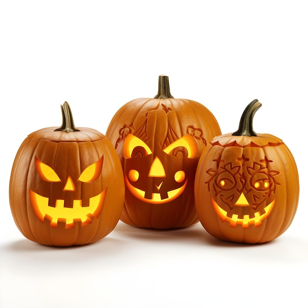 Jackolanterns de Halloween em fundo branco