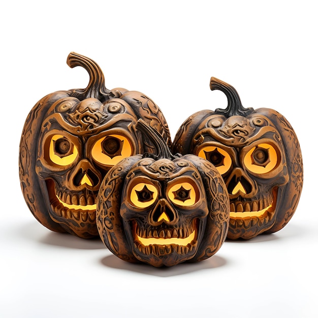 Jackolanterns de Halloween sobre fondo blanco