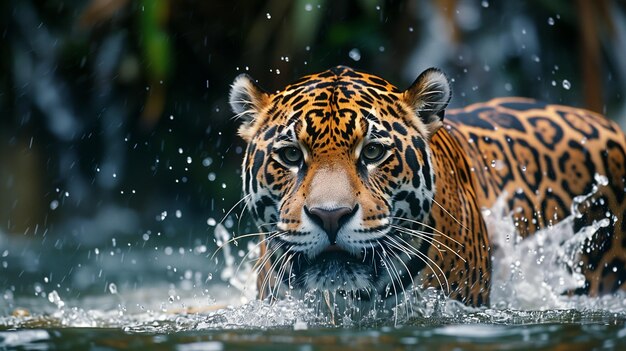 El jaguar acechando en el agua