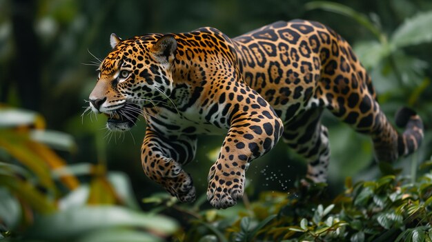 El jaguar acechando en el agua