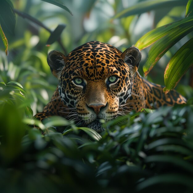 El jaguar acechando en el agua