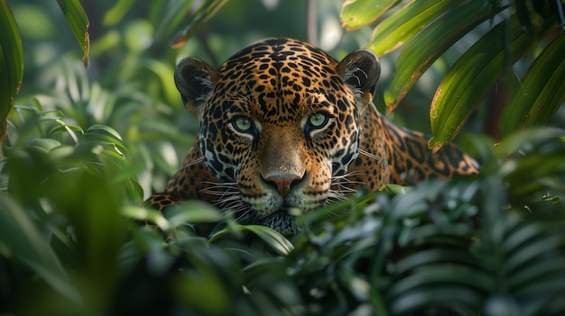 El jaguar acechando en el agua