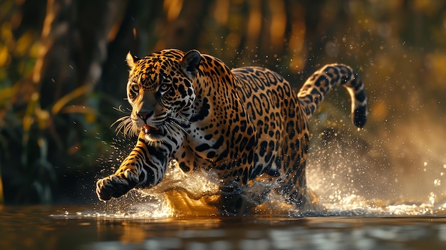 El jaguar acechando en el agua