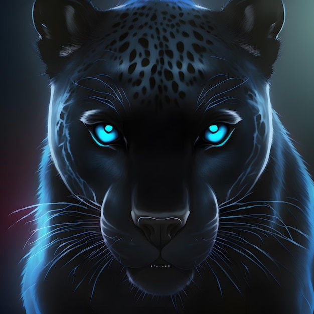 Un jaguar azul con ojos azules brillantes