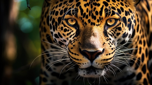 Jaguar en el bosque Imagen atractiva de un poderoso jaguar cazador