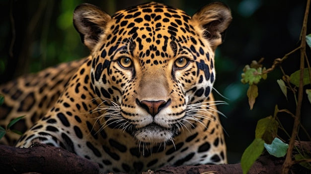 Jaguar en el bosque Imagen atractiva de un poderoso jaguar cazador