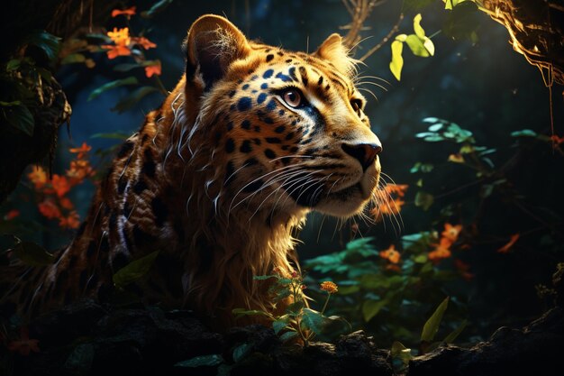 Foto el jaguar bostezando en la jungla retrato de un animal salvaje