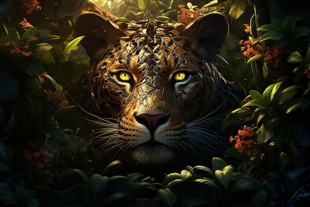El jaguar bostezando en la jungla Retrato de un animal salvaje