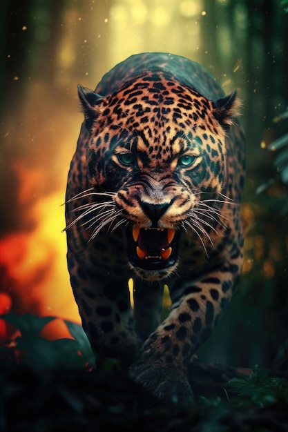 Jaguar corriendo en la selva