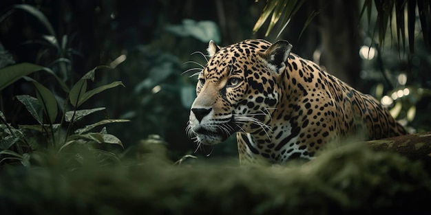 Jaguar depredador feroz en la jungla Hermosa fotografía de vida silvestre IA generativa