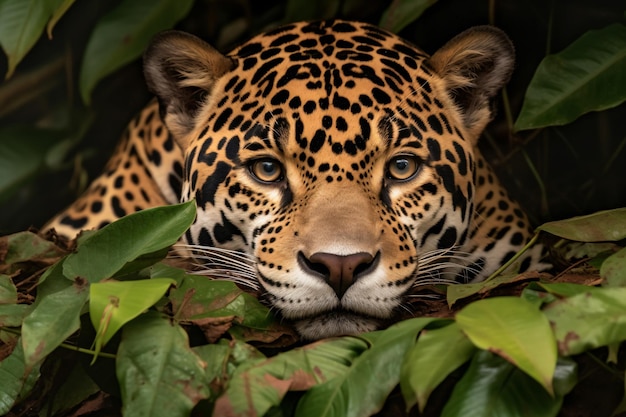 Un jaguar descansa en la selva.