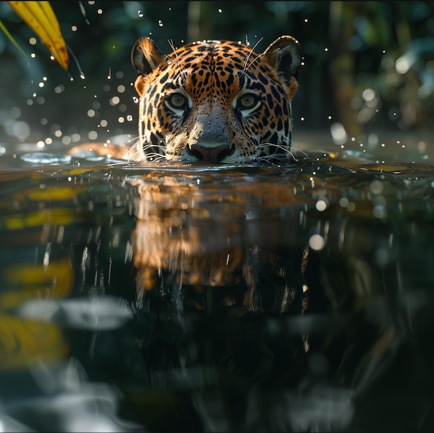 Jaguar im Wasser verfolgen