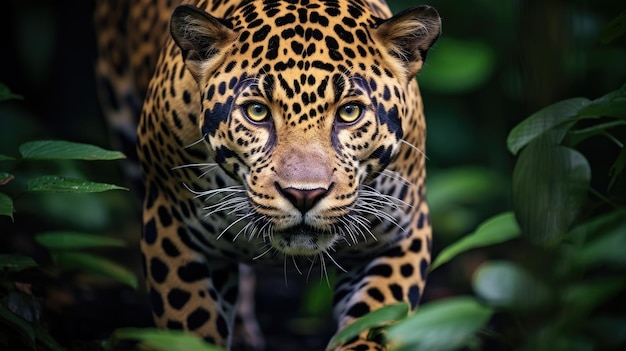 Jaguar na floresta Imagem atraente de um poderoso jaguar caçador