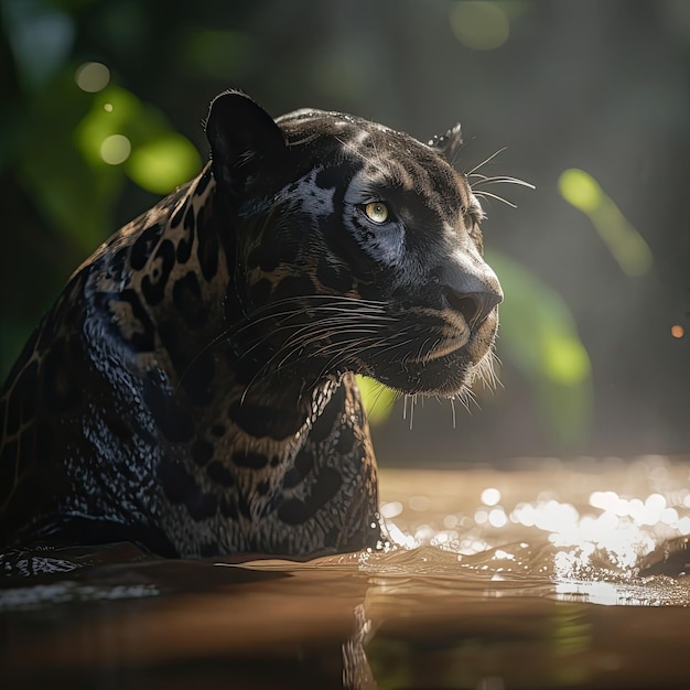 Un jaguar nada en el agua Generativo Ai