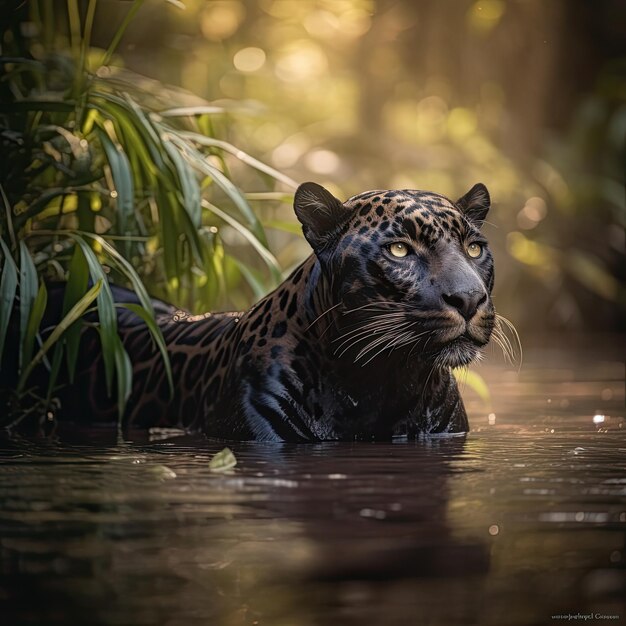 Un jaguar nadando en el agua Generativo Ai