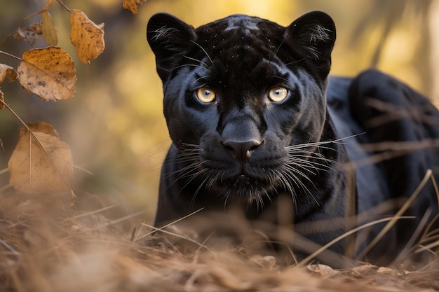 Un jaguar negro está mirando a la cámara.