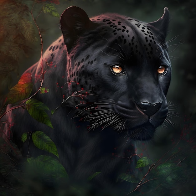 Un jaguar negro con la luz encendida