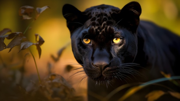 Foto un jaguar negro está mirando a la cámara.