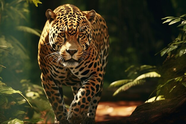 Foto el jaguar paseando por el desierto de la selva tropical