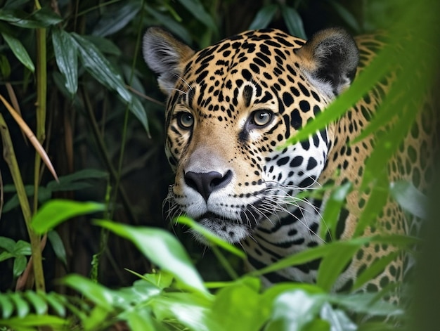 Un jaguar en la selva se ve en la selva.