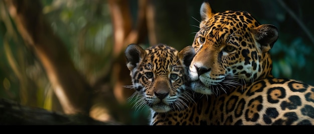 Jaguar und sein Junge in der Natur Tapeten