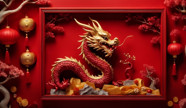 Jahr des Drachen Chinesisches Neujahr Hintergrund Drachen Sternzeichen Drachen Tapeten 4K Drachenstatue