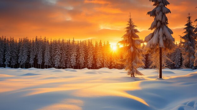 Jahreszeit Schnee Blick Pinien Sonnenuntergang