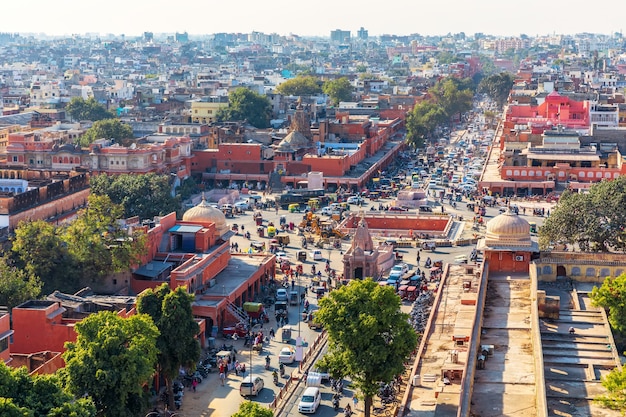 Jaipur no centro da cidade, cidade rosa, vista aérea na Índia.