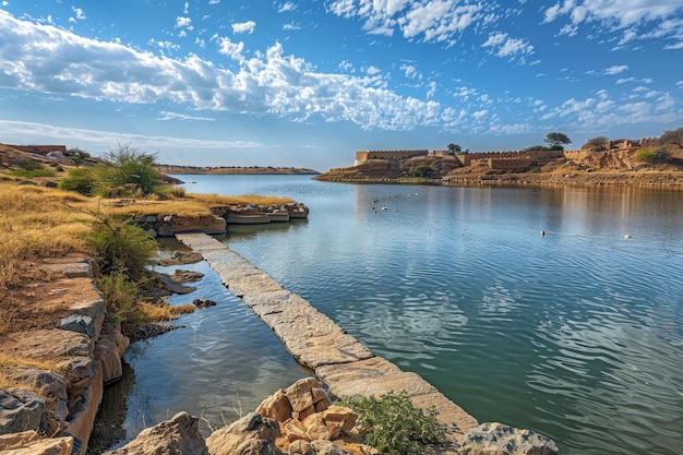 Jaisalmer Rajasthan Gadi Sagar Lago depósito de agua para la ciudad