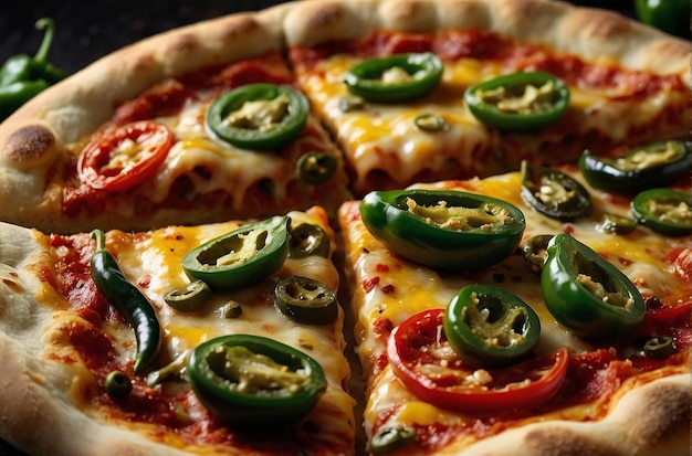 Foto jalapeno picante y pizza de pimienta con un sabor ardiente