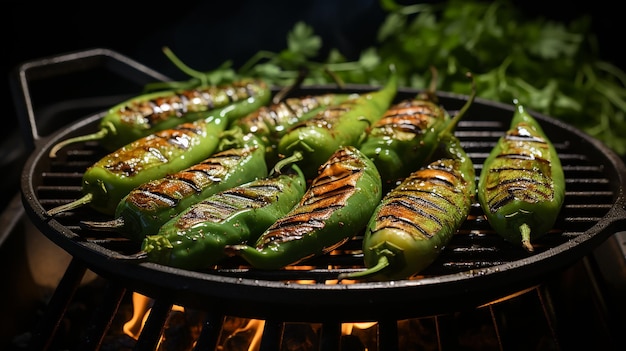 Jalapeños a la parrilla sobre fondo blanco