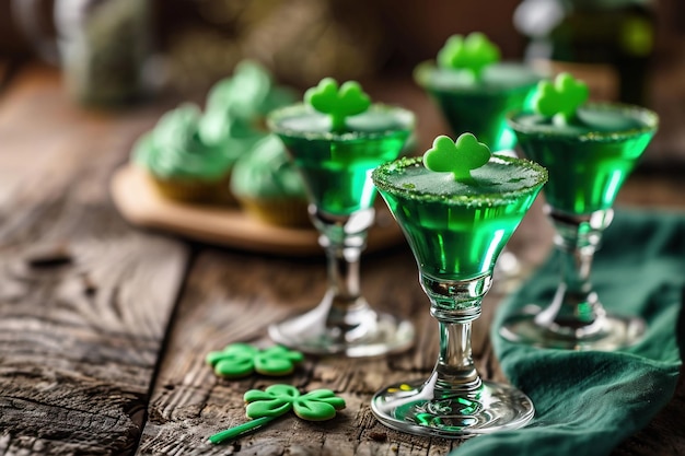 Jalea verde del día de San Patricio con trébol y trébol