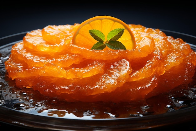 Foto jalebi naranja vibrante con fondo de mármol