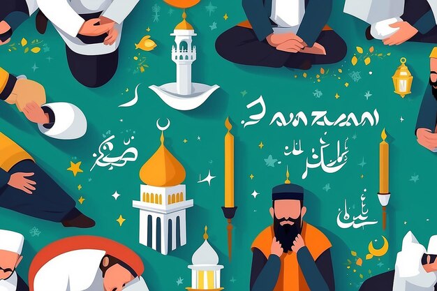 Foto jamaah o jamat concept grupo de musulmanes que ofrecen el icono vectorial de la oración del festival