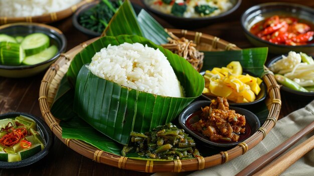 Jamblang Nasi Ein traditionelles Reisgericht aus Cirebon, das in duftendem Teakblatt eingewickelt ist.