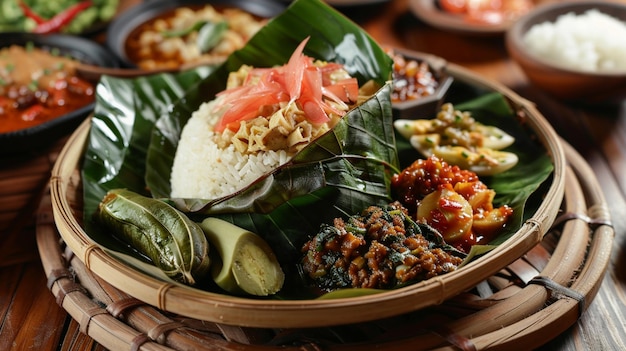 Jamblang Nasi Ein traditionelles Reisgericht aus Cirebon, das in duftendem Teakblatt eingewickelt ist.