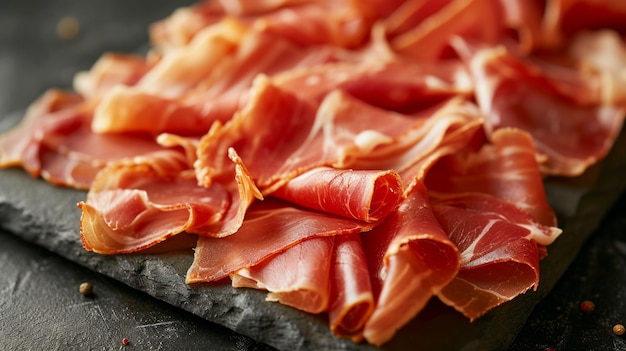 Jamonico Iberico Fatias finas de presunto ibérico premium uma iguaria curada muitas vezes apreciada com pão crocante