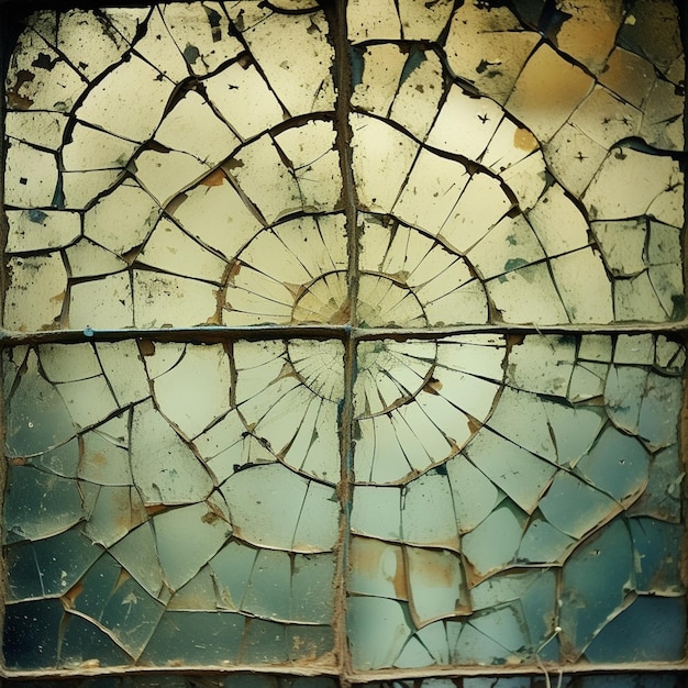 janela arrafada com uma moldura de vidro quebrada e um fundo de céu generativo ai