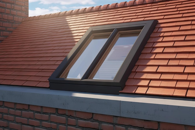 Janela de claraboia de telhado moderno em telhas cerâmicas de argila vermelha para construção de coberturas