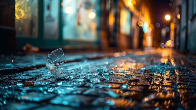 janela de vidro quebrada fragmentos quebrados no chão evidência de entrada forçada